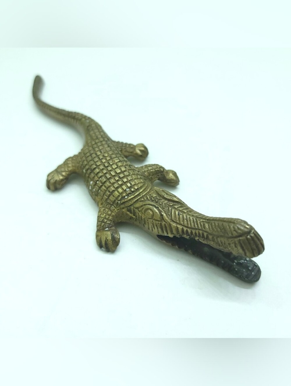 Vintage Brass Crocodille 7.5" MCM Alligator Paperweight